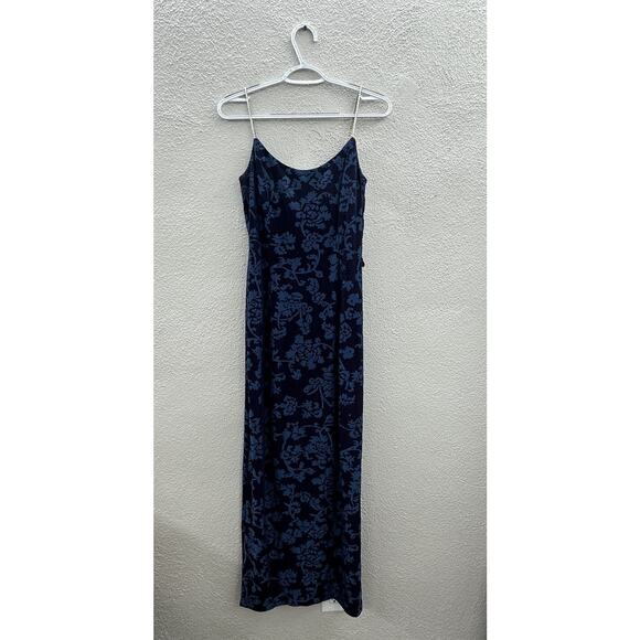 Bari Jay Womens Dress Size 5-6 Blue Floral Gem Spaghetti Staps Maxi Vintage - Picture 1 of 14